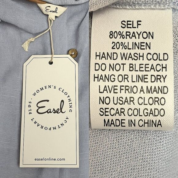 NEW Easel Oversized Small Classic Linen Blend Shirt Light Blue Denim Long Sleeve - Picture 6 of 16